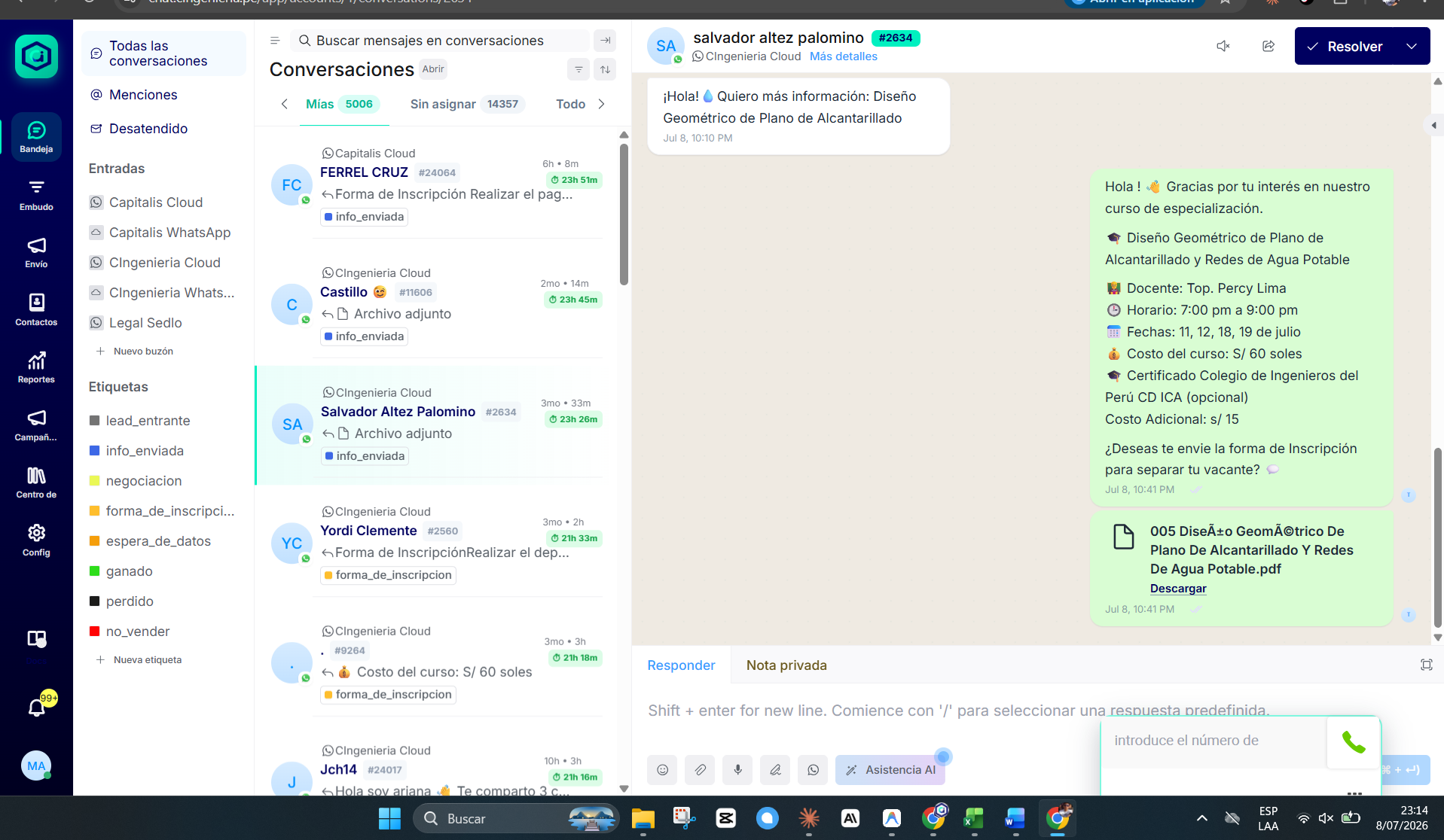 Vista de conversaciones